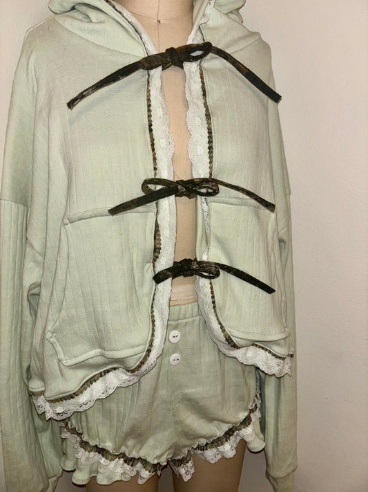 M Mint Green Tie Hoodie