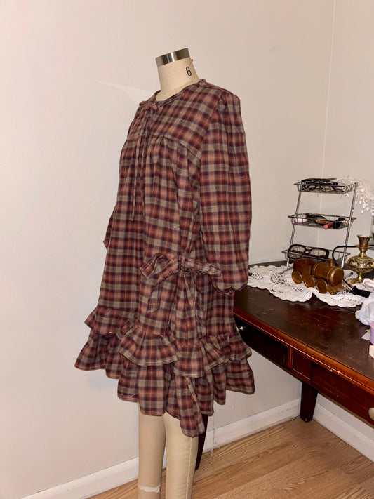 Brown Plaid Babydoll Dress Large