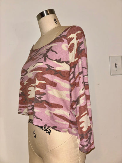 Camo Raw Hem Raglan Top L