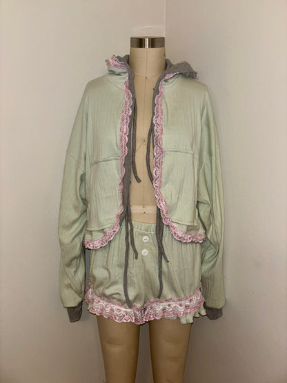 S Mint Green Tie Hoodie