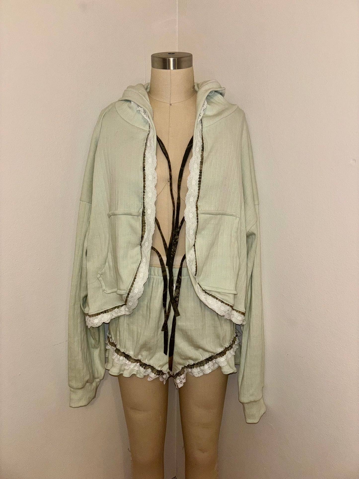M Mint Green Tie Hoodie