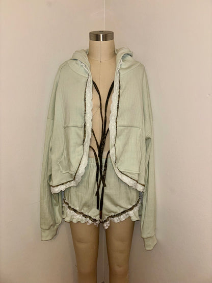 M Mint Green Tie Hoodie