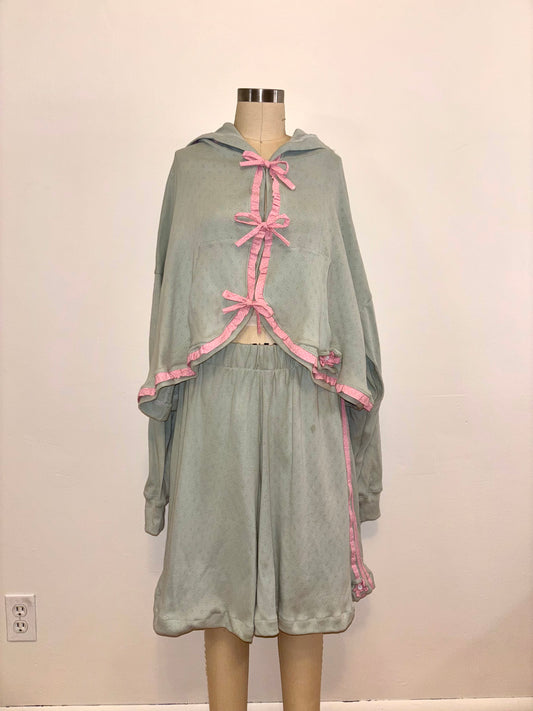 Mint Green Tie Hoodie L