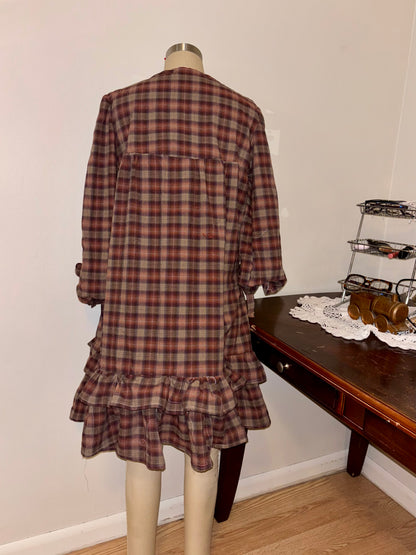Brown Plaid Babydoll Dress Large