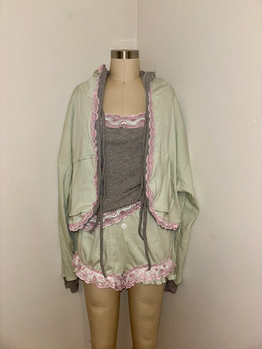 S Mint Green Tie Hoodie