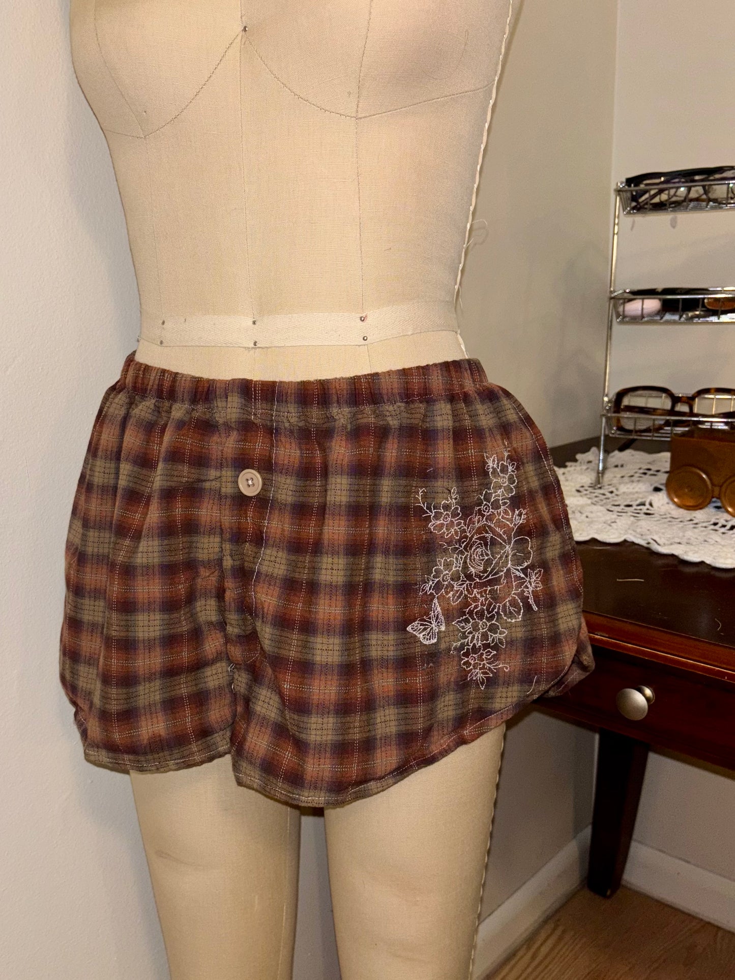 Mini Brown Plaid Boxers Large