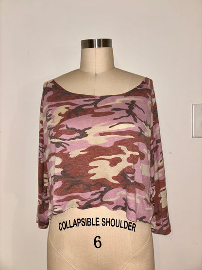 Camo Raw Hem Raglan Top L