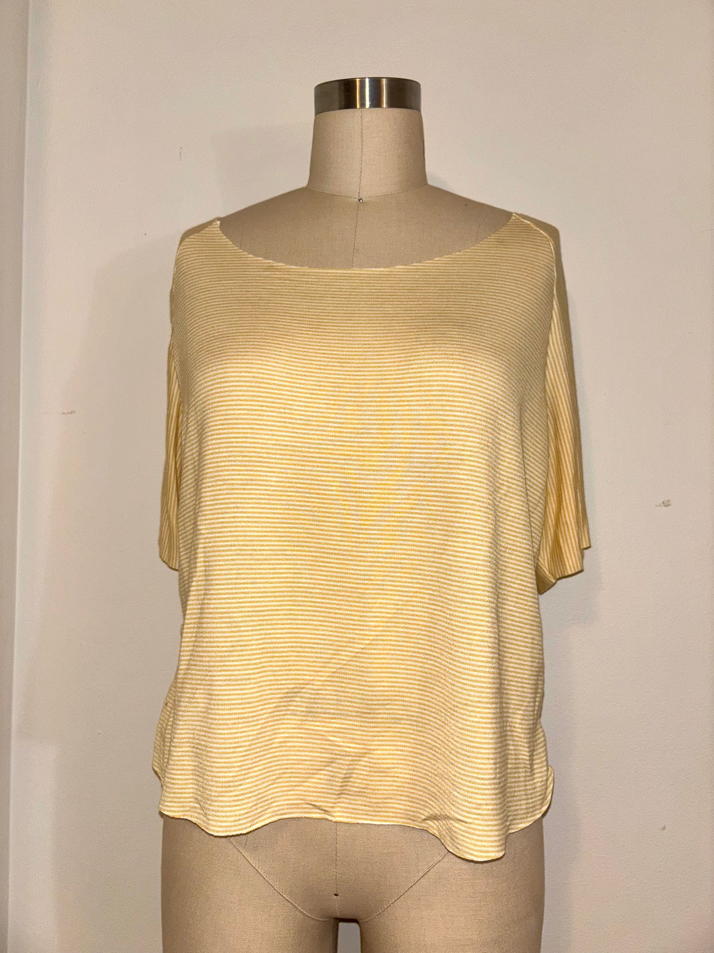 Yellow Striped Raw Hem Raglan Top L