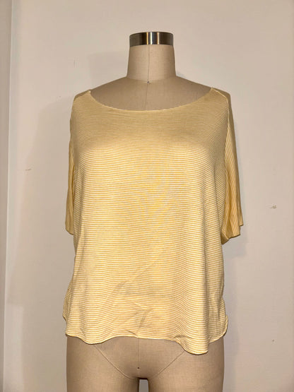 Yellow Striped Raw Hem Raglan Top L