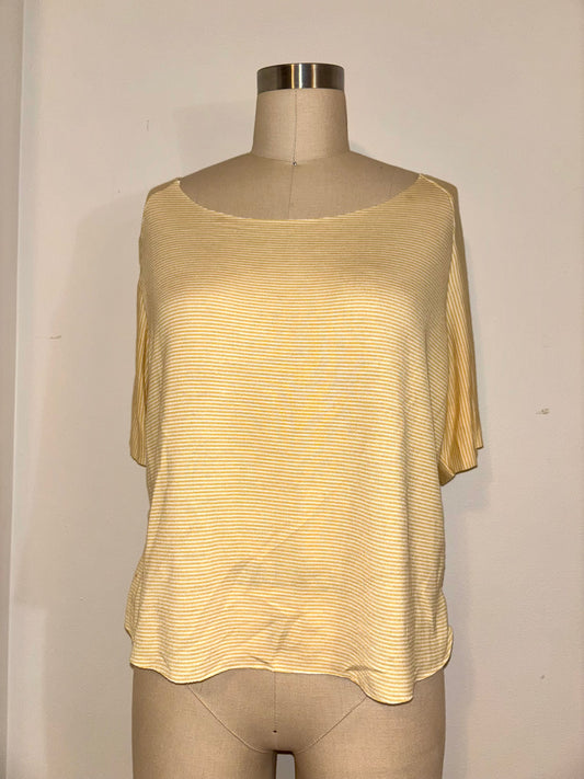 Yellow Striped Raw Hem Raglan Top L