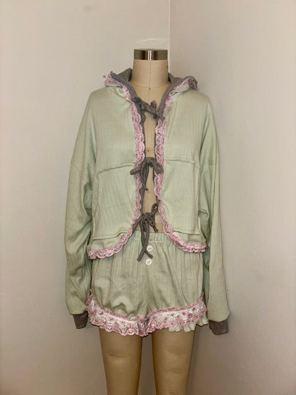 S Mint Green Tie Hoodie