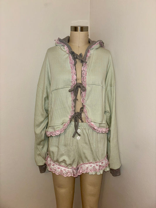 S Mint Green Tie Hoodie