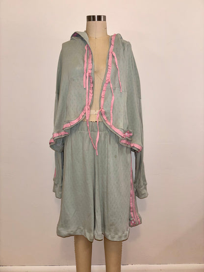 Mint Green Tie Hoodie L