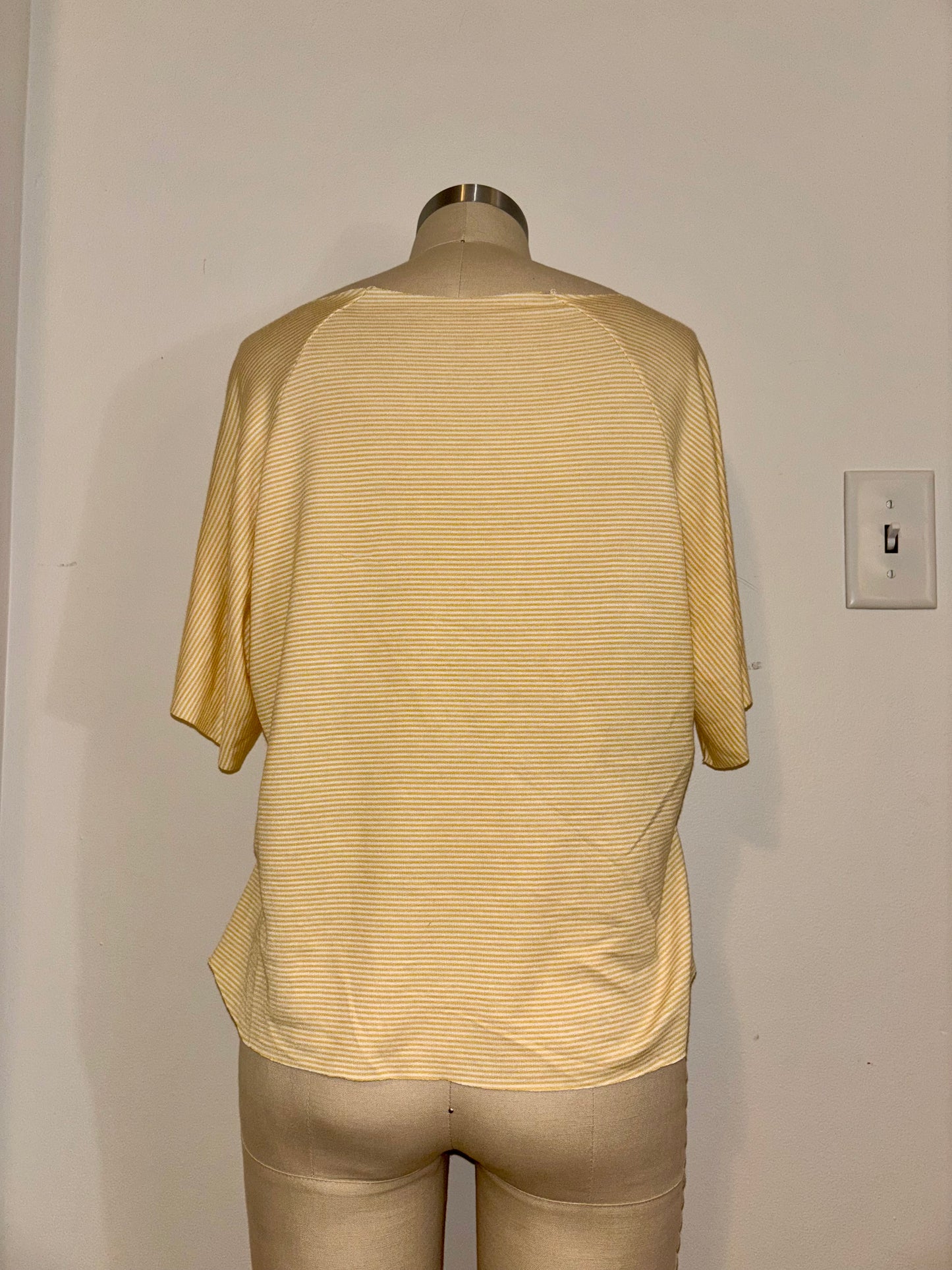 Yellow Striped Raw Hem Raglan Top L
