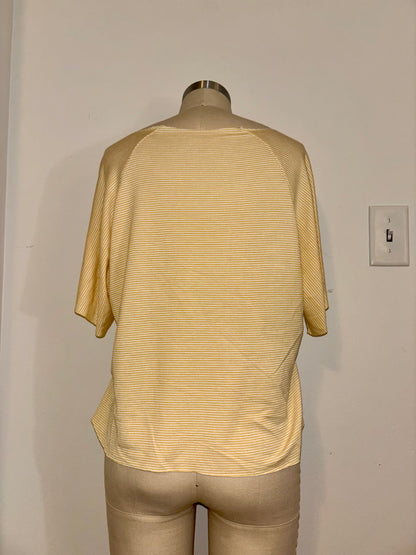 Yellow Striped Raw Hem Raglan Top L