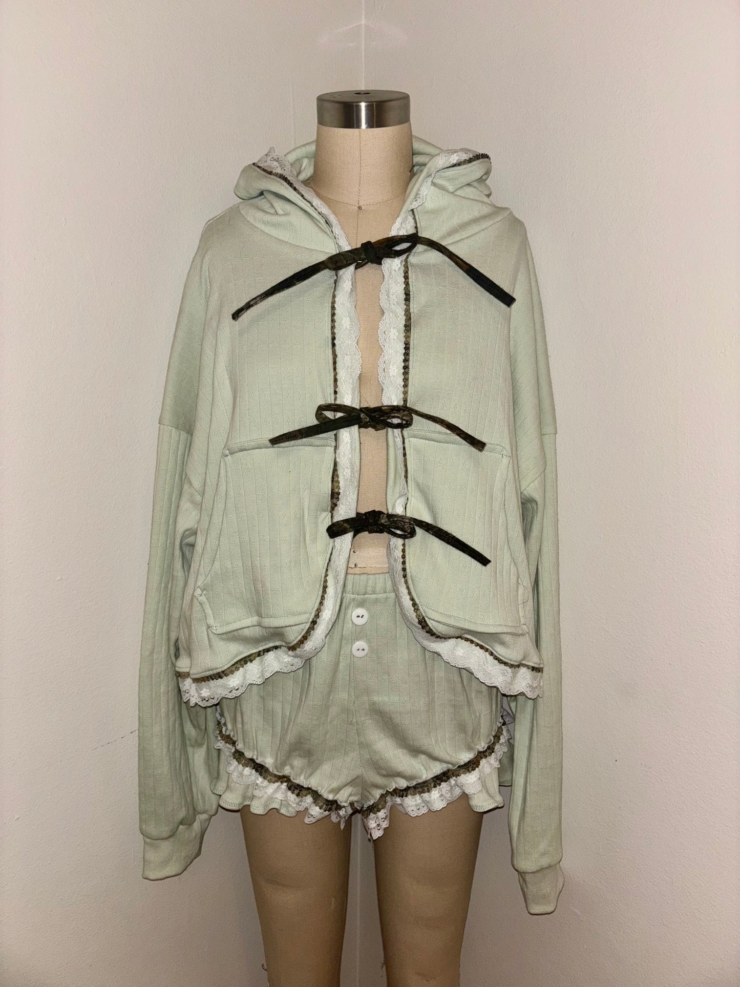 M Mint Green Tie Hoodie