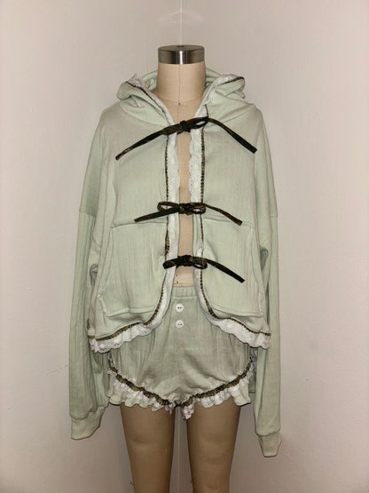 M Mint Green Tie Hoodie