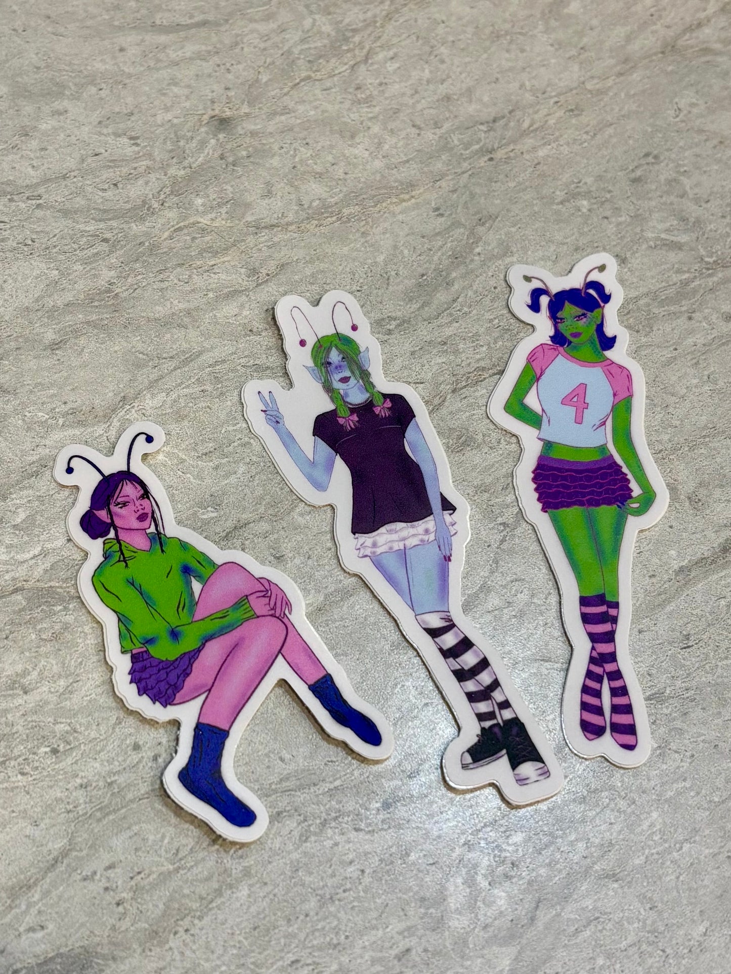 Alien Girl Trio Stickers
