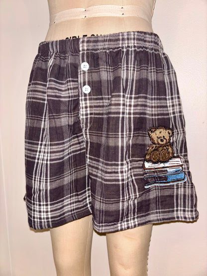 Book Bear Plaid Boxers M
