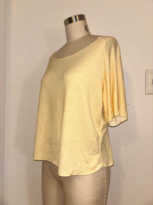 Yellow Striped Raw Hem Raglan Top L