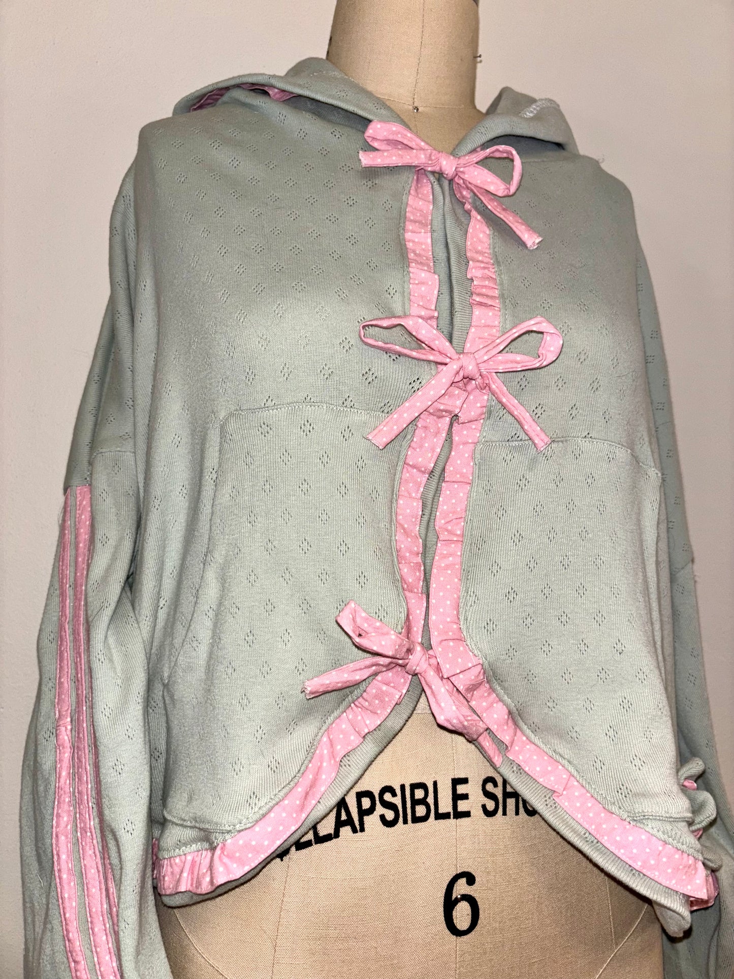 Mint Green Tie Hoodie L